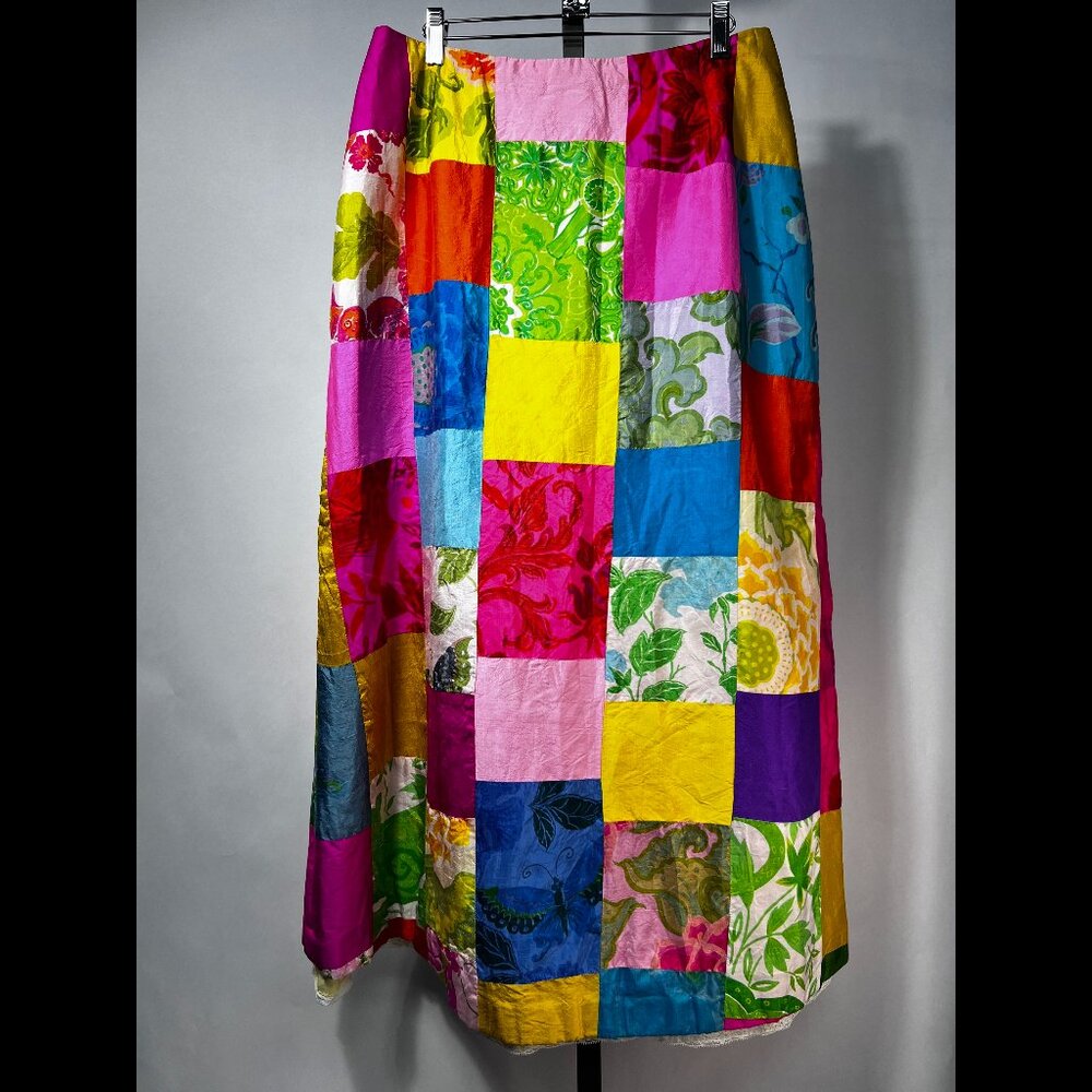 Vintage CALYPSO Made in Bermuda 1960-70's Silk Quilted Patchwork Maxi Skirt 18